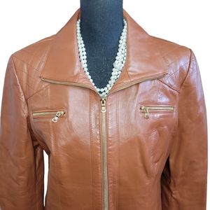 Anne Klein Cognac Leather Jacket